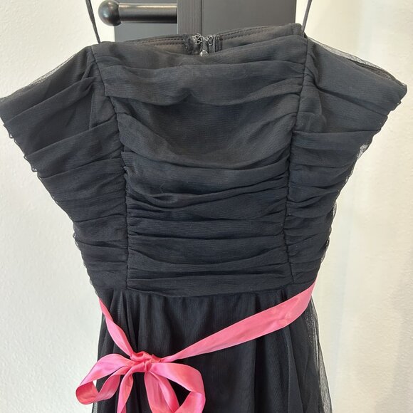 Cache Black Pink Ribbon Strapless Ruched Tulle Mesh Handkerchief Dress Y2K 90s 6 - Picture 2 of 6